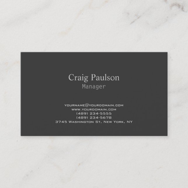 Contemporary Stylish Plain Grey Business Card (Front)
