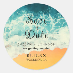 Contemporary Summer Ocean Beach Wedding Classic Round Sticker