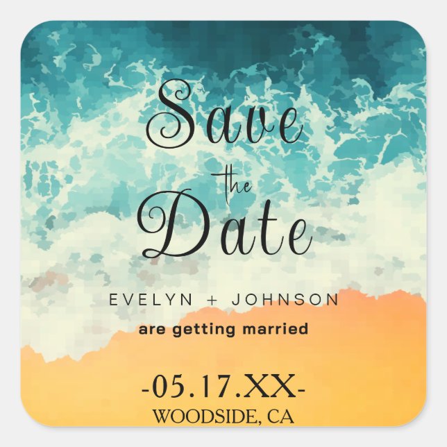  Contemporary Summer Ocean Beach Wedding  Square Sticker (Front)