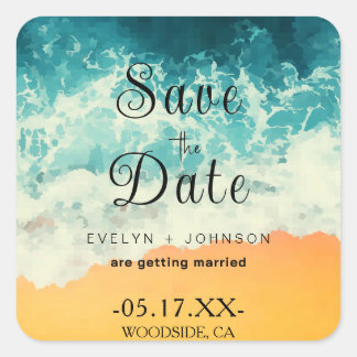 Contemporary Summer Ocean Beach Wedding Square Sticker