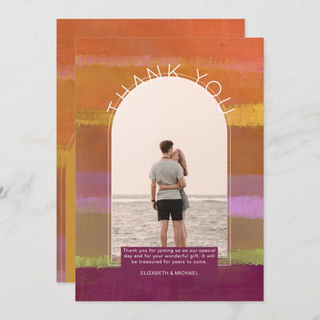 Contemporary Sunset Pink Striped PHOTO THANK YOU I (Front/Back)