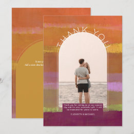 Contemporary Sunset Pink Striped PHOTO THANK YOU I Card