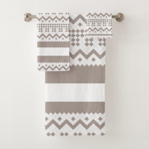 Contemporary Taupe and White Geometrics  Bath Towel Set