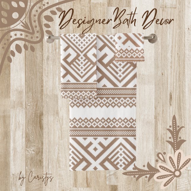 Contemporary Taupe, Linen, Brown Patterned  Bath Towel Set (Creator Uploaded)