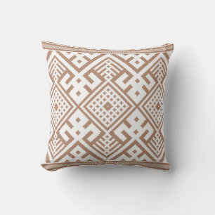 Contemporary Taupe, Linen, Brown Patterned  Cushion