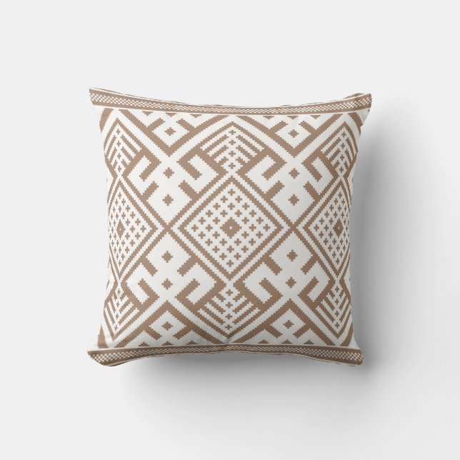 Contemporary Taupe, Linen, Brown Patterned  Cushion (Front)