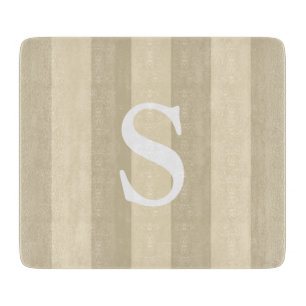 Contemporary Taupe Striped Monogrammed Cutting Board
