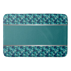 Contemporary Teal and Silver Abstract Bath Mat