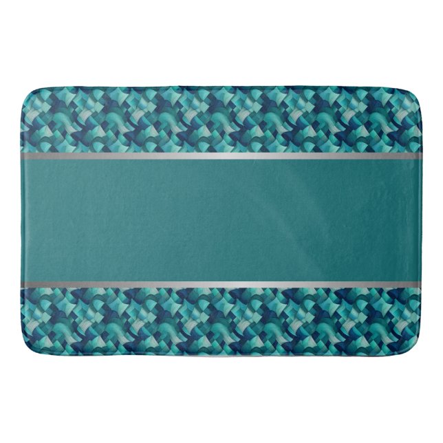 Contemporary Teal and Silver Abstract  Bath Mat (Front)