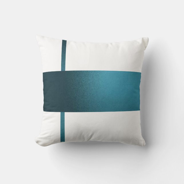 Contemporary Teal Strip White Pillow- Cushion (Front)