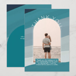 Contemporary TEAL Striped PHOTO THANK YOU Invitation