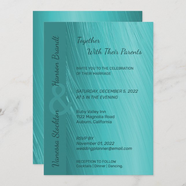Contemporary Teal Wedding Invitation (Front/Back)