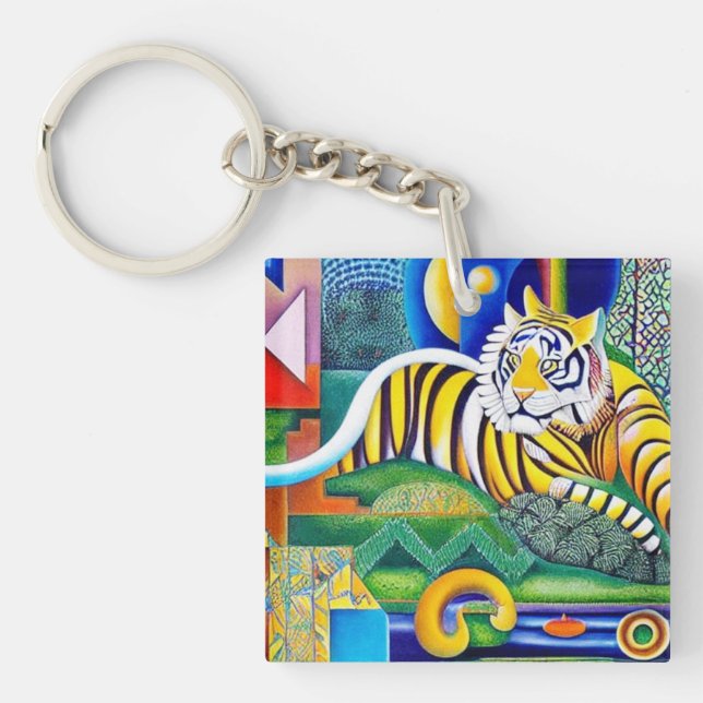 Contemporary Tiger Art - Eye-Catching Decor      Key Ring (Front)