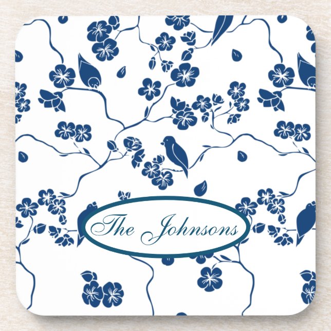 Contemporary Toile Birds & Florals Coaster (Front)