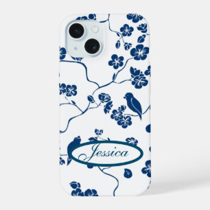 Contemporary Toile Birds & Florals iPhone 15 Case