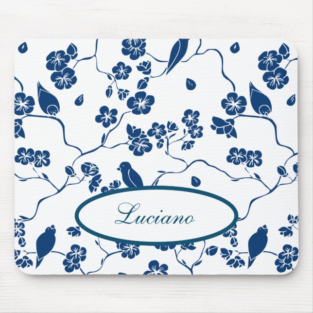 Contemporary Toile Birds & Florals Mouse Pad (Front)