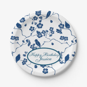 Contemporary Toile Birds & Florals Paper Plate