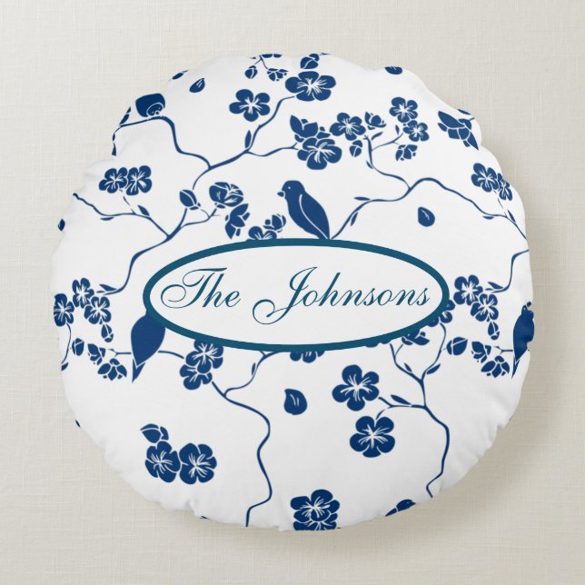 Contemporary Toile Birds & Florals Round Cushion (Front)