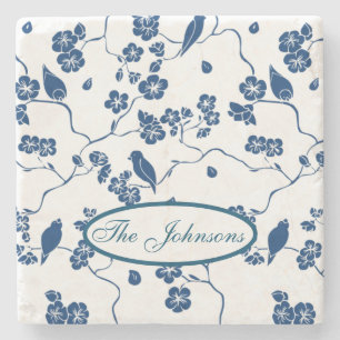 Contemporary Toile Birds & Florals Stone Coaster