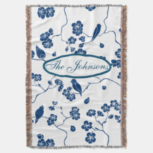 Contemporary Toile Birds & Florals Throw Blanket