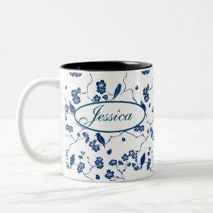 Contemporary Toile Birds & Florals Two-Tone Coffee Mug