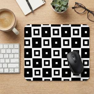 Contemporary Trendy Black & White Squares Pattern Mouse Pad