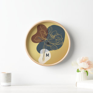 Contemporary Trendy Gold Whimsical Floral Clock