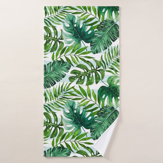 Contemporary Tropical Watercolor Foliage Bath Towel (Bath Towel)