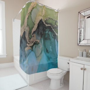 Contemporary Turquoise Teal Green Black Shower Curtain