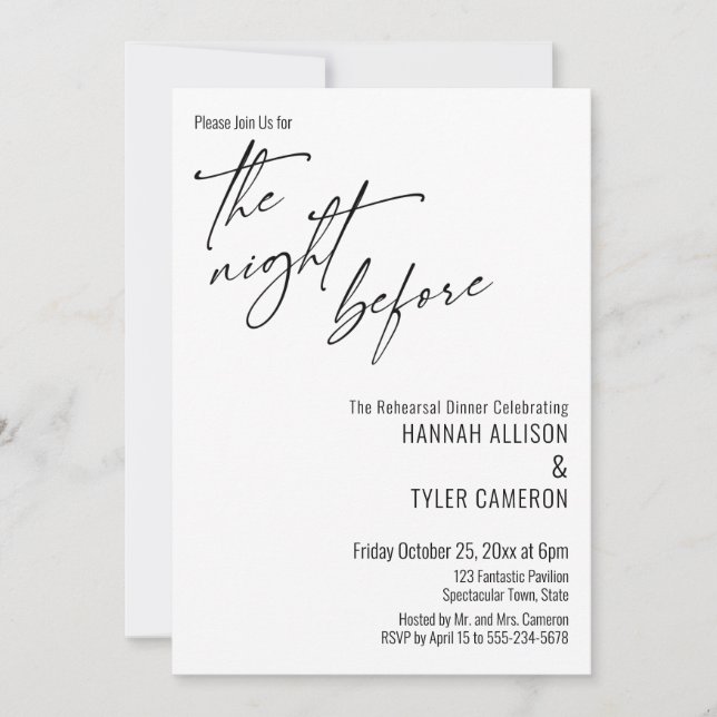 Contemporary Typography The Night Before Invitation (Front)