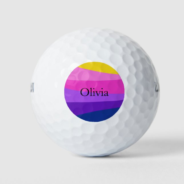 Contemporary Vibrant Design Custom Name Golf Balls (Front)