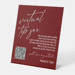 Contemporary Virtual Tip Jar QR Code Burgundy Pedestal Sign