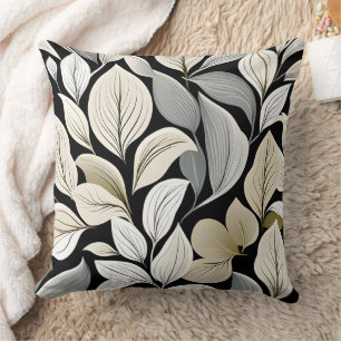 Contemporary Waldorf Leaf Pattern White Beige Grey Cushion