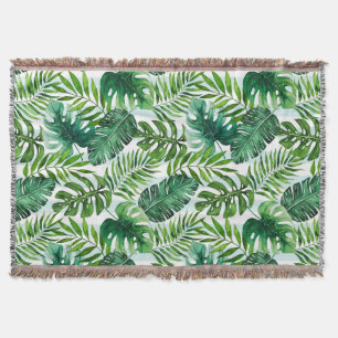 Contemporary Watercolor Tropical Leaves Green Throw Blanket