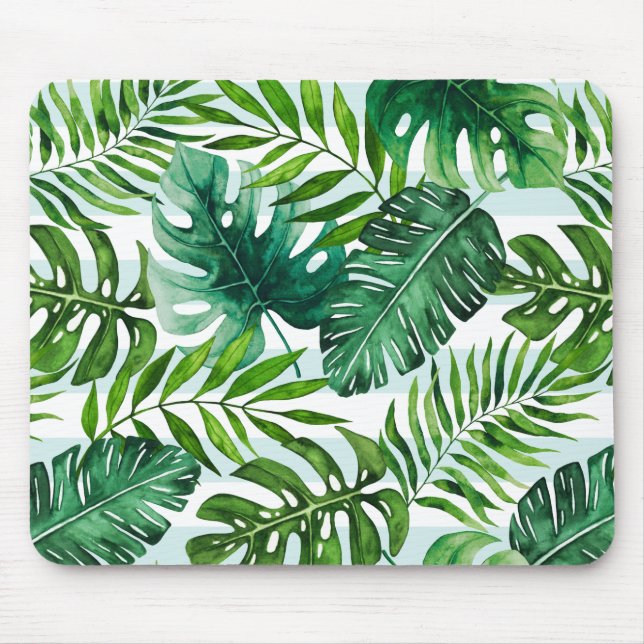 Contemporary Watercolor Tropical Leaves Pattern Mouse Pad (Front)