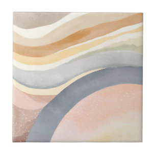 Contemporary Waves   Neutral Modern Watercolor Ceramic Tile