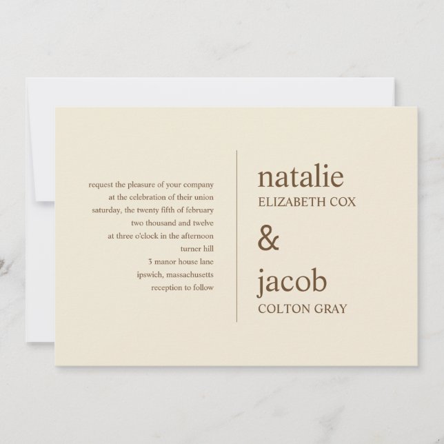 Contemporary Wedding Invitation - Khaki (Front)