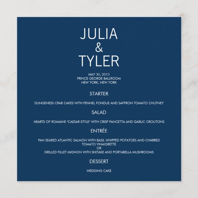 Contemporary Wedding Menu Card (Front)