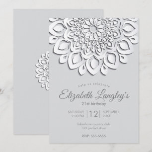 Contemporary White Paper Cut Mandala Birthday Invitation