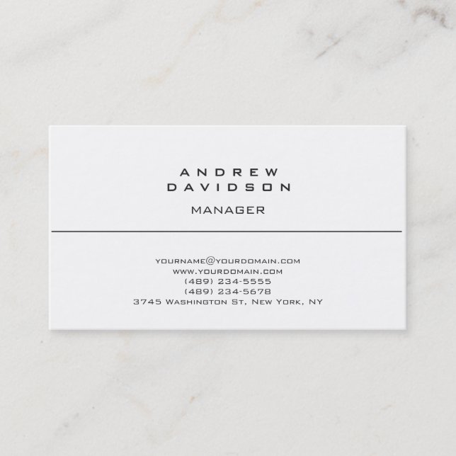 Contemporary White Plain Stylish Business Card (Front)
