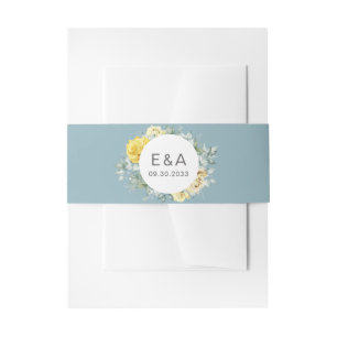 Contemporary yellow roses watercolor wedding invitation belly band