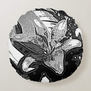 contempory abstract design in black and white round cushion