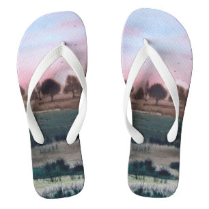 contempory abstract sunset design colourful thongs