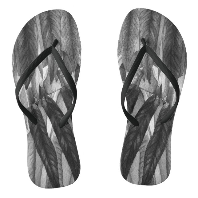 contempory black and white leafs unusual thongs (Footbed)