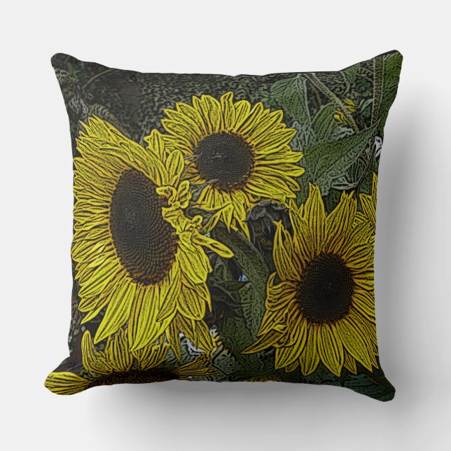 contempory design large yellow sun flowers cushion (Front)