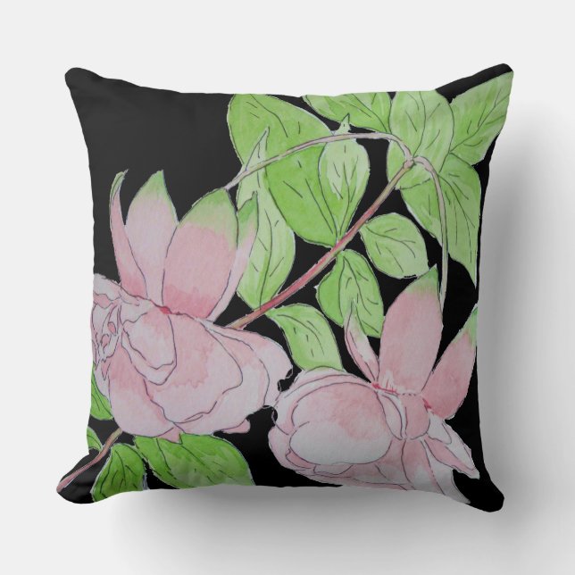 contempory floral design with pink flowers cushion (Front)