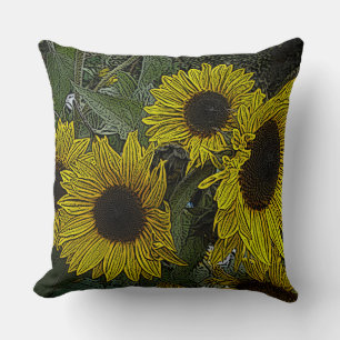 contempory picture of large yellow sun flowers cushion