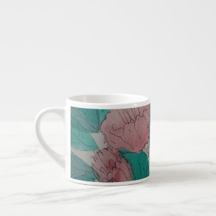 contempory sketchy pink flowers and leaves floral espresso cup