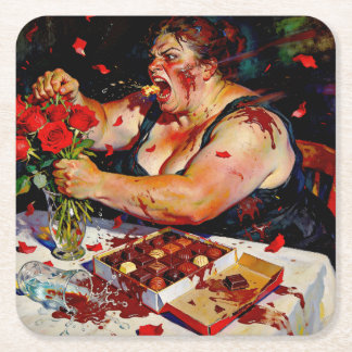 Contempt for Red Roses – A Portrait of Raw Anger Square Paper Coaster