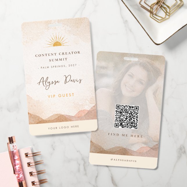 Content Creator Badge Photo QR Code Aesthetic ID Badge (Office)
